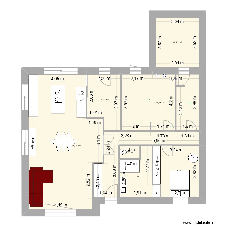 NOUVEAU PLAN. Plan de 7 pièces et 115 m2