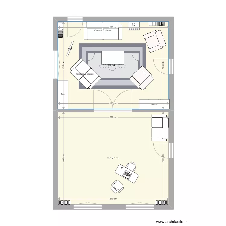 bureau-salon. Plan de 