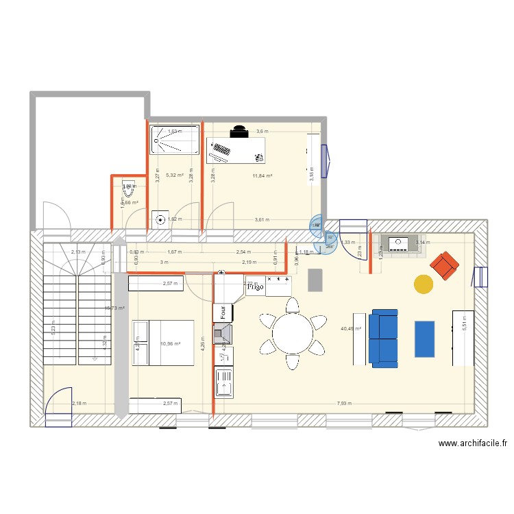Emprise au sol. Plan de 6 pièces et 86 m2