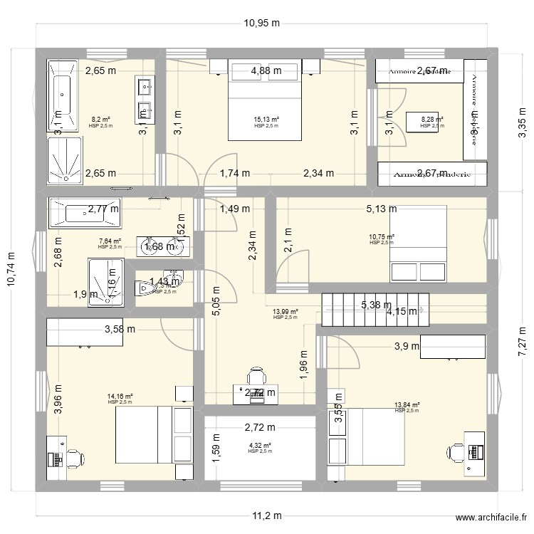 rez de chaussée maison. Plan de 15 pièces et 194 m2