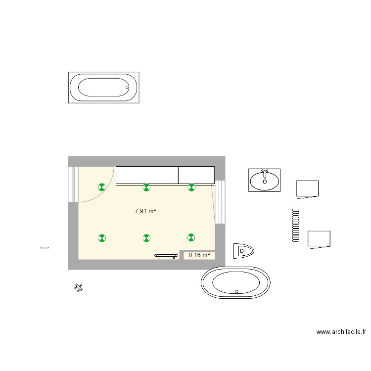 SDB 2024/3. Plan de 2 pièces et 8 m2