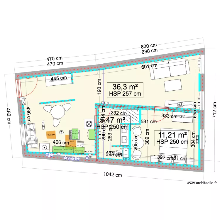 appartement mouja wc dans salle de bain V2. Plan de 