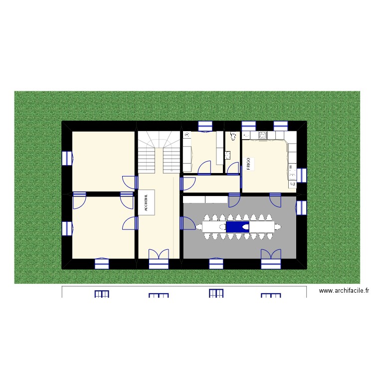 rdc maison bourgeoise. Plan de 8 pièces et 138 m2