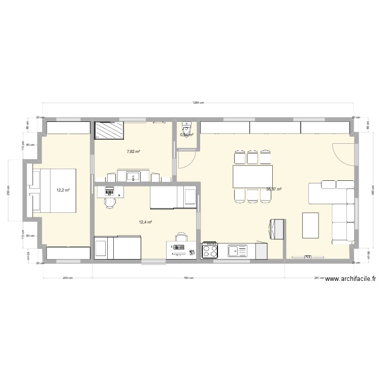 Plan caravane 2. Plan de 5 pièces et 69 m2