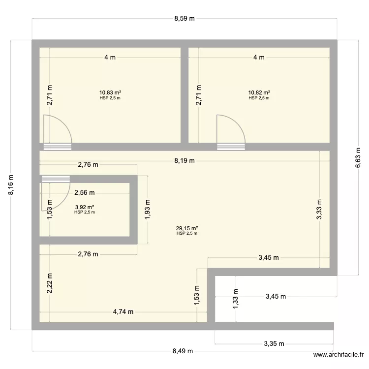 casinha. Plan de 4 Pièces et 55 m²