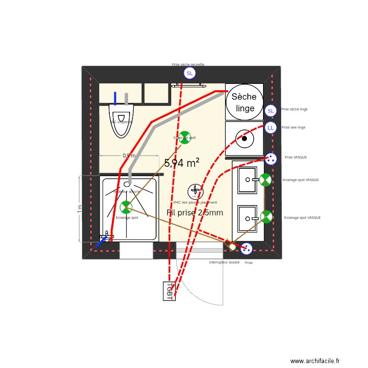 M Boudes. Plan de 1 pièce et 6 m2