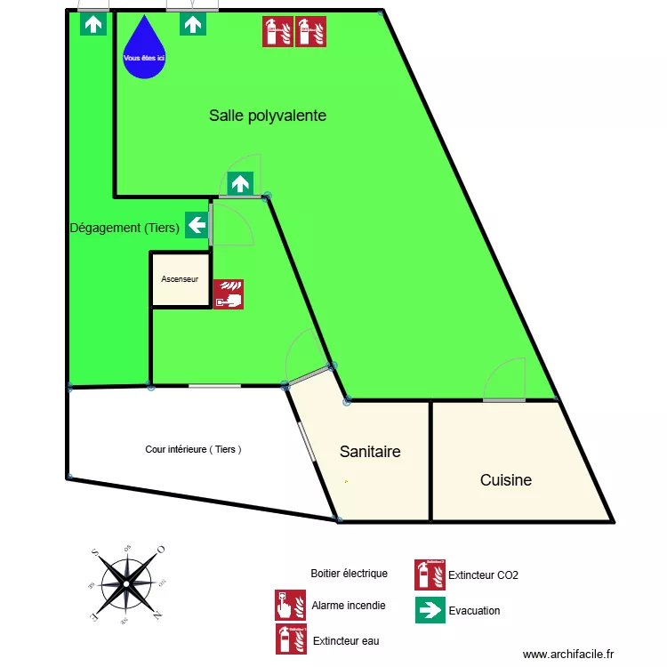 Plan &eacute;vacuation Maison des d&eacute;bats. Plan de 