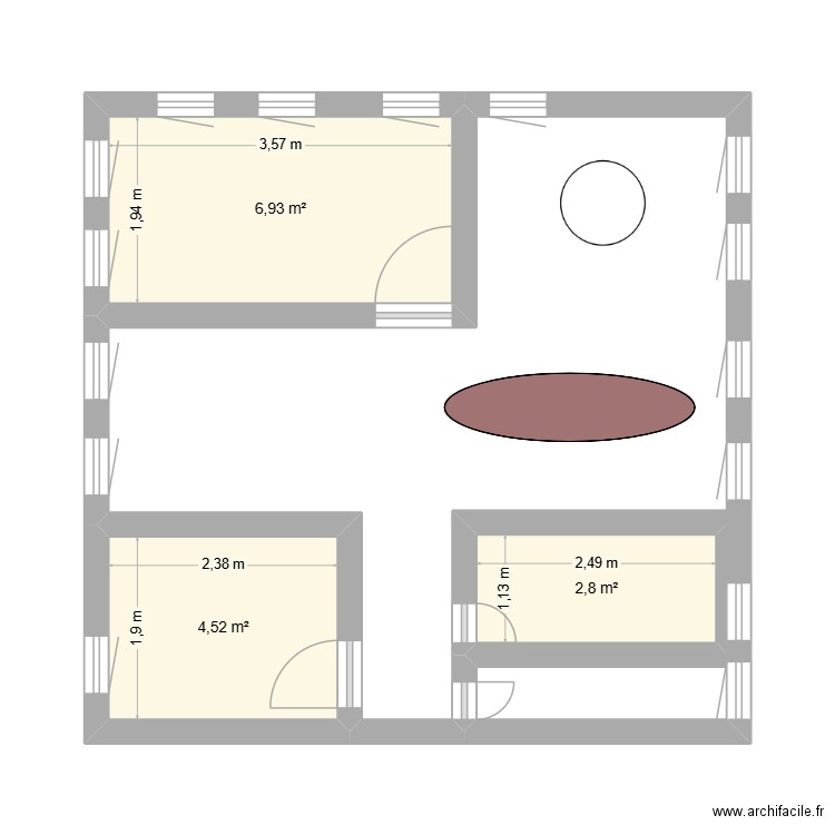 cco. Plan de 3 pièces et 14 m2