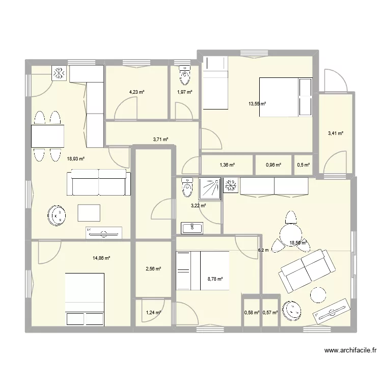 cazottes. Plan de 17  et 99 m²