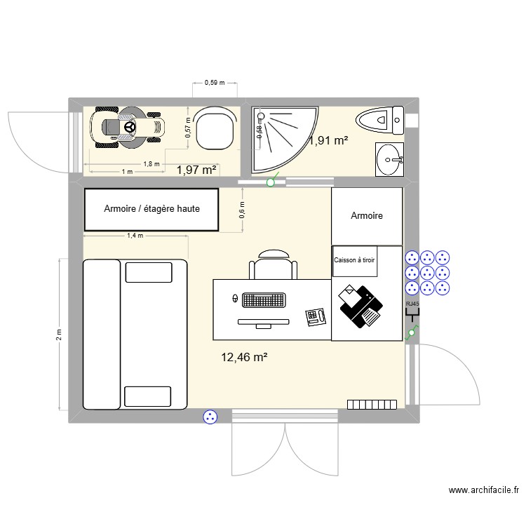 abri de jardin. Plan de 3 pièces et 16 m2
