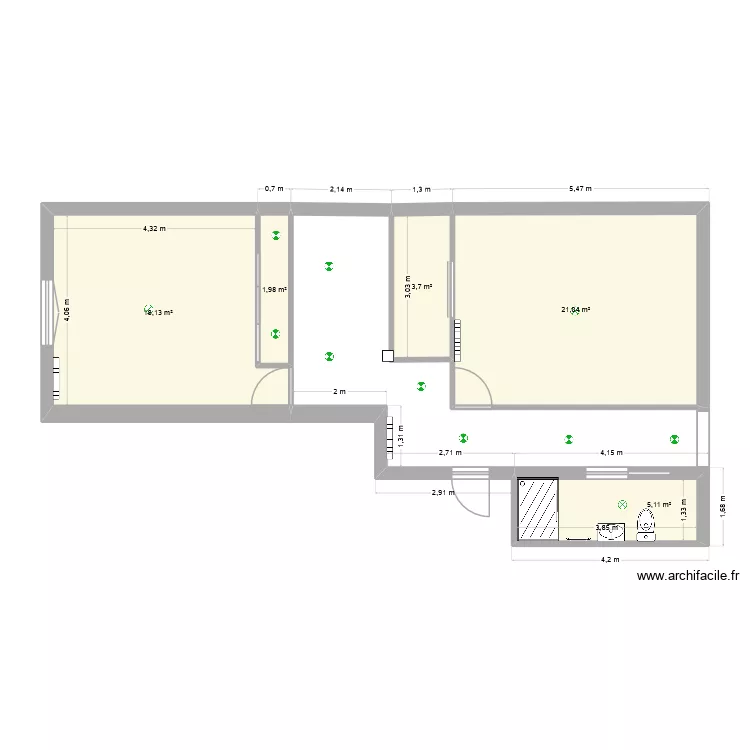 &eacute;tage haut0. Plan de 5  et 50 m²