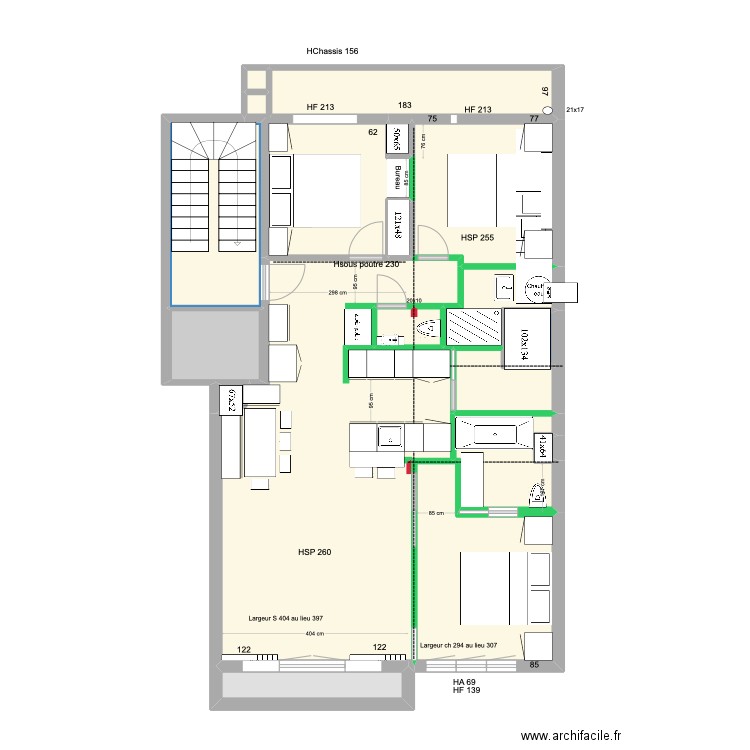 Meerlaan Projet Adé nouveaux murs. Plan de 18 pièces et 92 m2