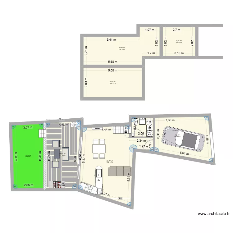 reno. Plan de 7  et 144 m²