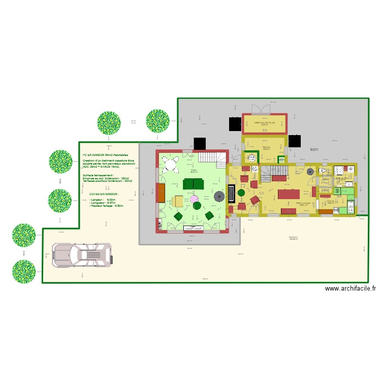 PLAN  EXISTANT  EXTENSION  RDC SALON+ CH. Etage 4. Plan de 13 pièces et 339 m2