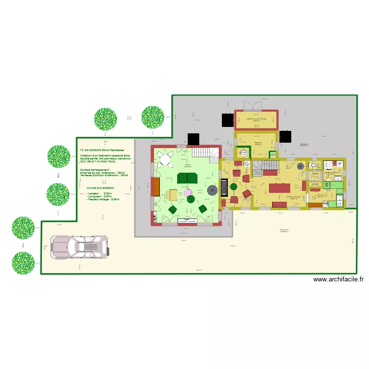PLAN  EXISTANT  EXTENSION  RDC SALON+ CH. Etage 4. Plan de 