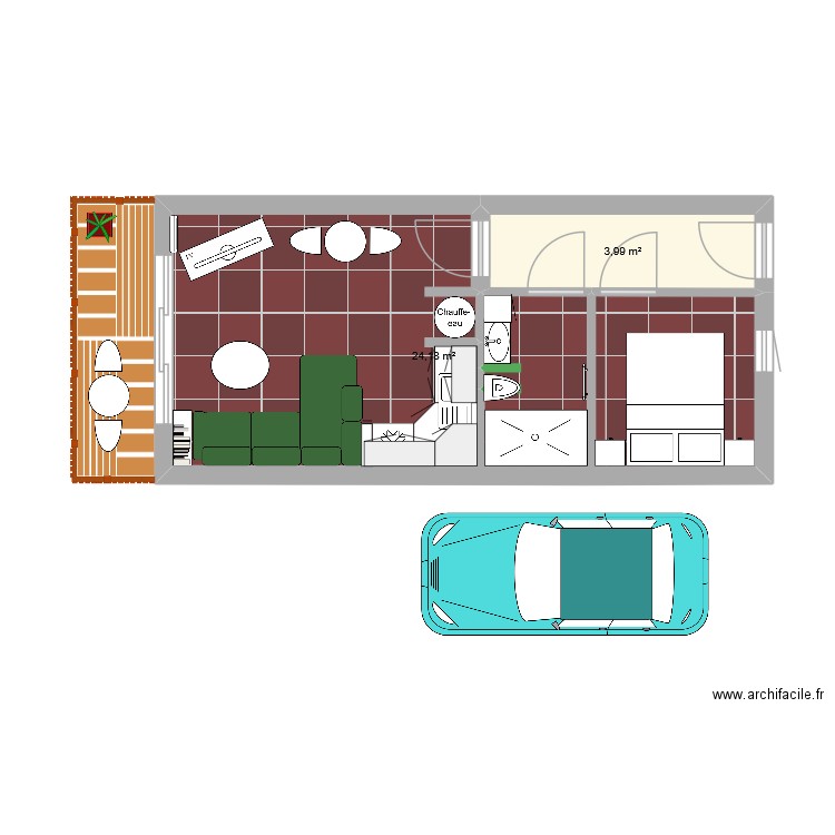 Les Hauts de Fontaneilles. Plan de 2 pièces et 28 m2