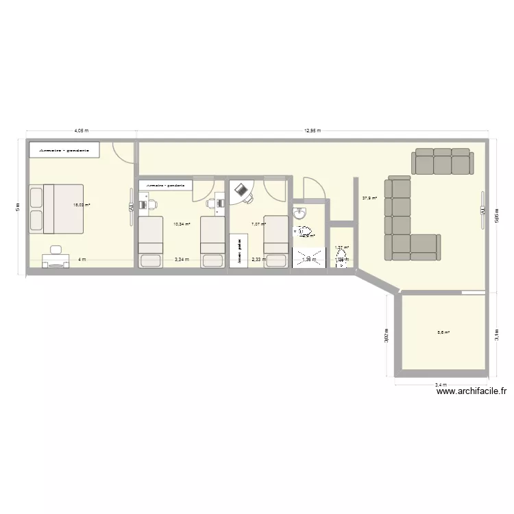 000. Plan de 7 Pièces et 86 m²