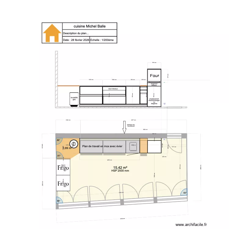 cuisine Michel Balle  mise &agrave; jour du 1 mars 2026. Plan de 1 pièce et 15 m²