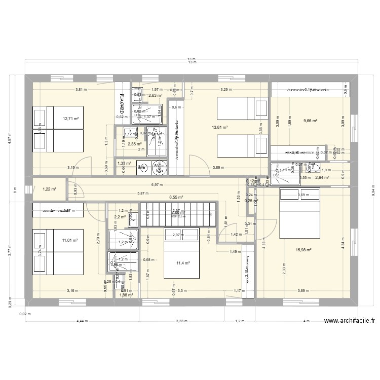 perols haut 16 03. Plan de 17 pièces et 101 m2