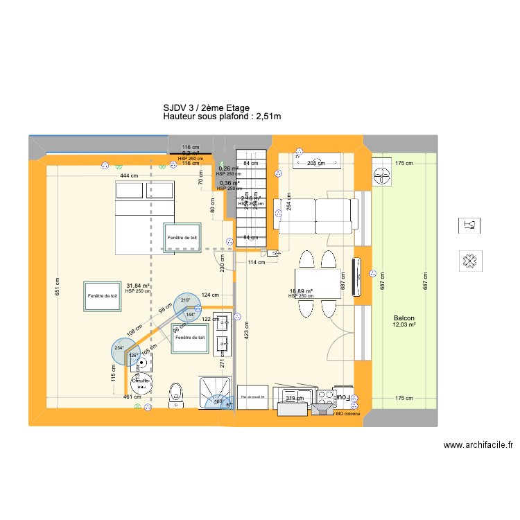 SJDV3 2etage V3. Plan de 7 pièces et 66 m2