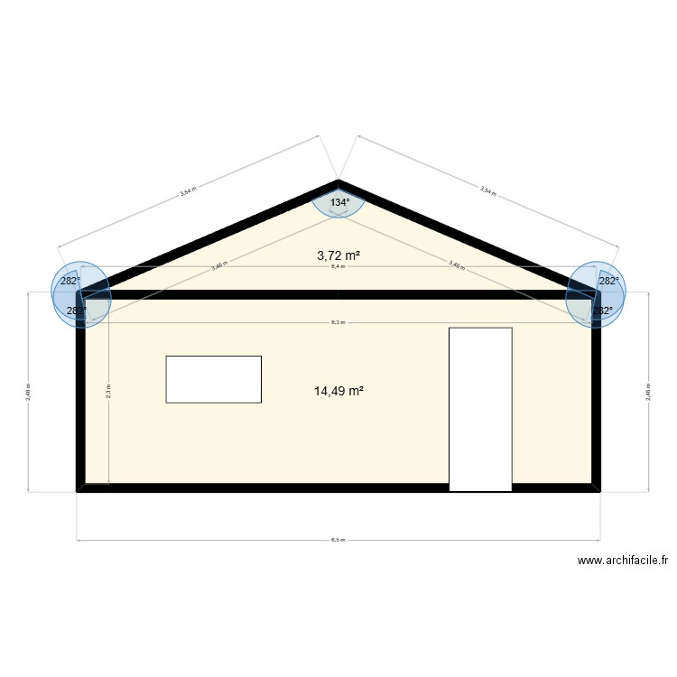 facade garage. Plan de 2 pièces et 18 m2