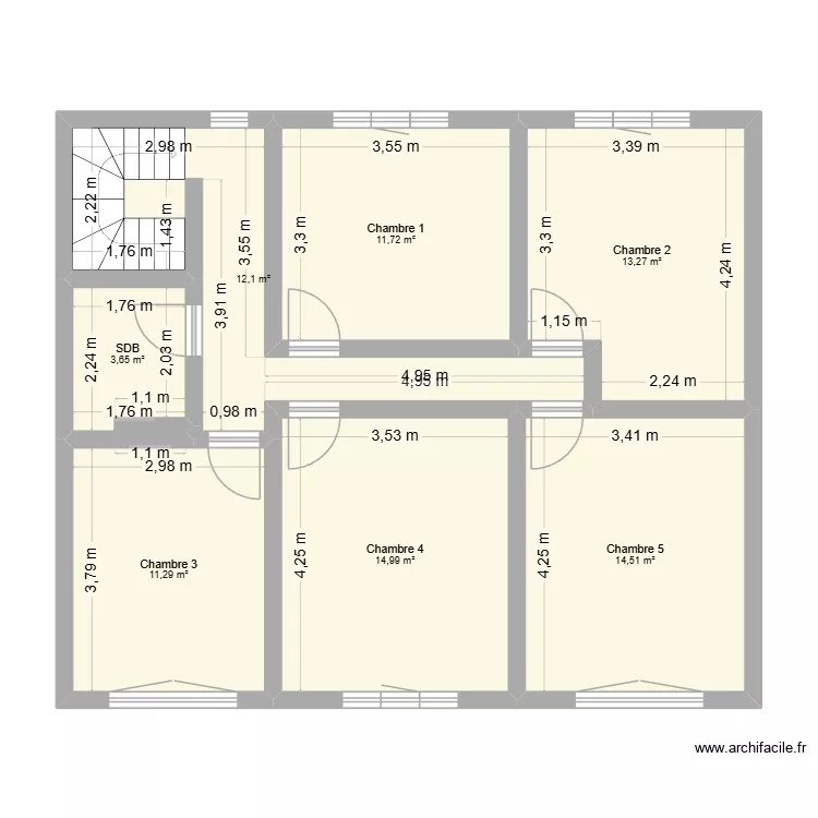 1er Grand Route. Plan de 7 pièces et 82 m²