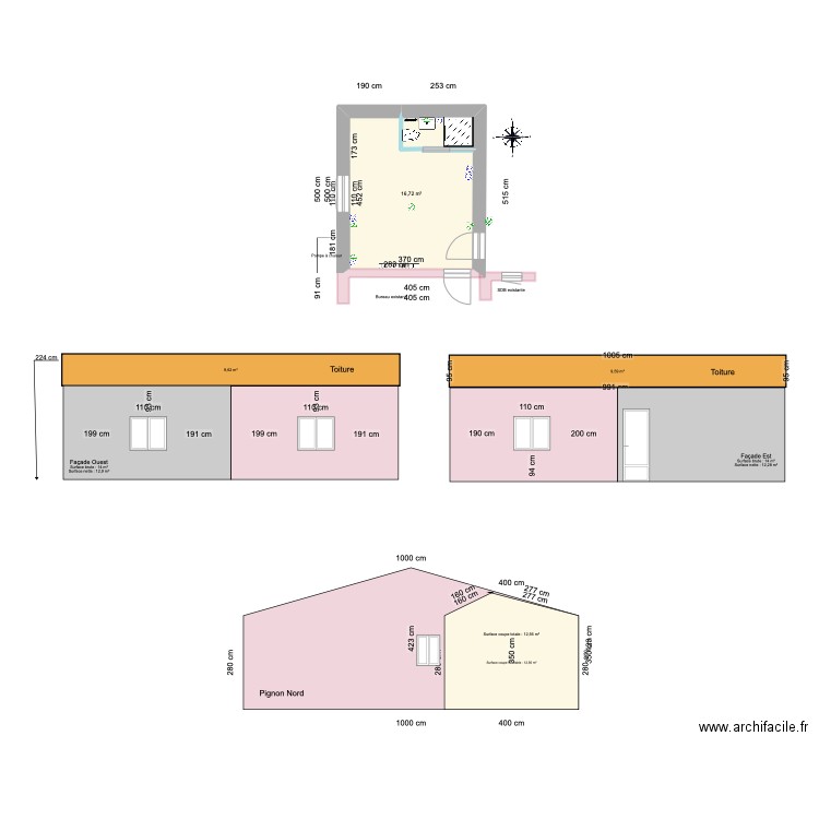 EXTENSION . Plan de 1 pièce et 17 m2