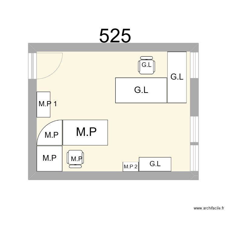 Bureau R 525 - M.PELTIER - G.LEBEGUE. Plan de 1 pièce et 18 m2