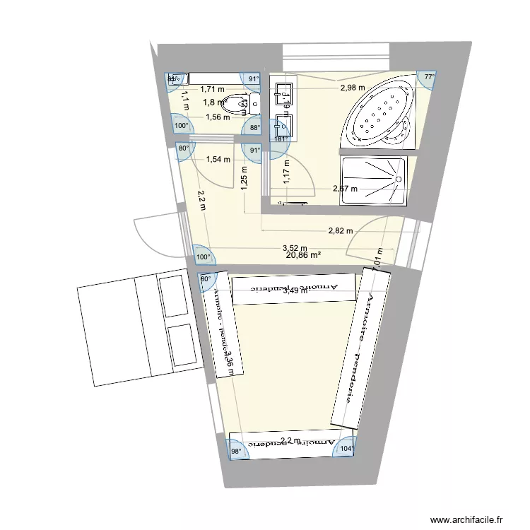 Partie sous mezzanine 2. Plan de 2  et 23 m²