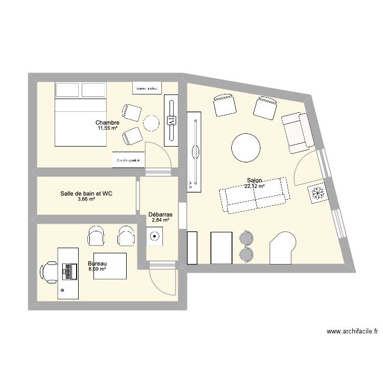 Appartement. Plan de 5 pièces et 49 m2