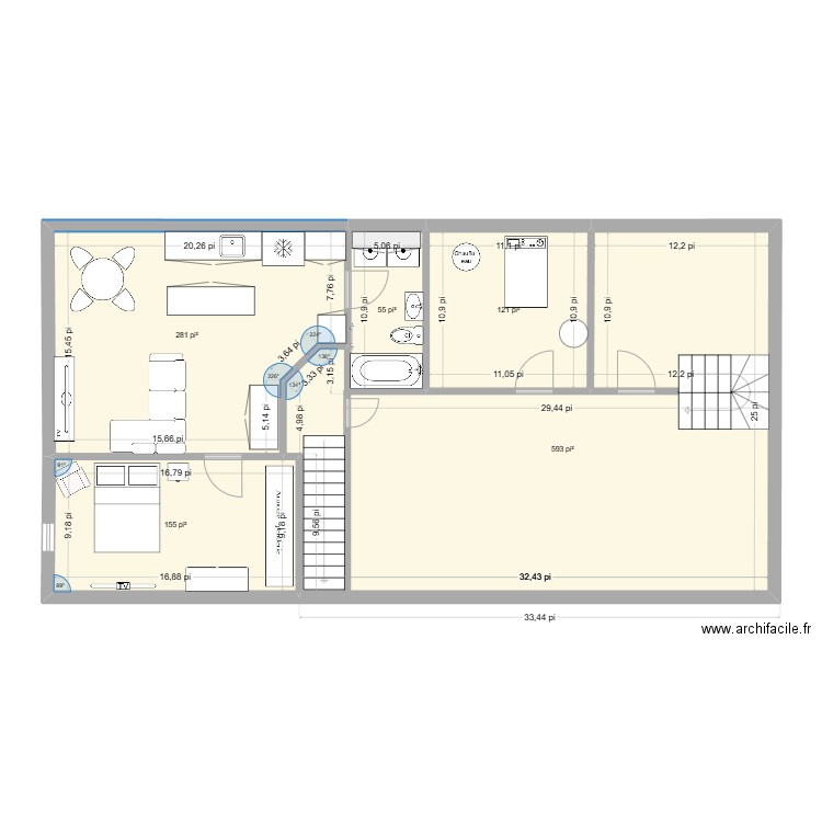 Sous-sol. Plan de 5 pièces et 112 m2
