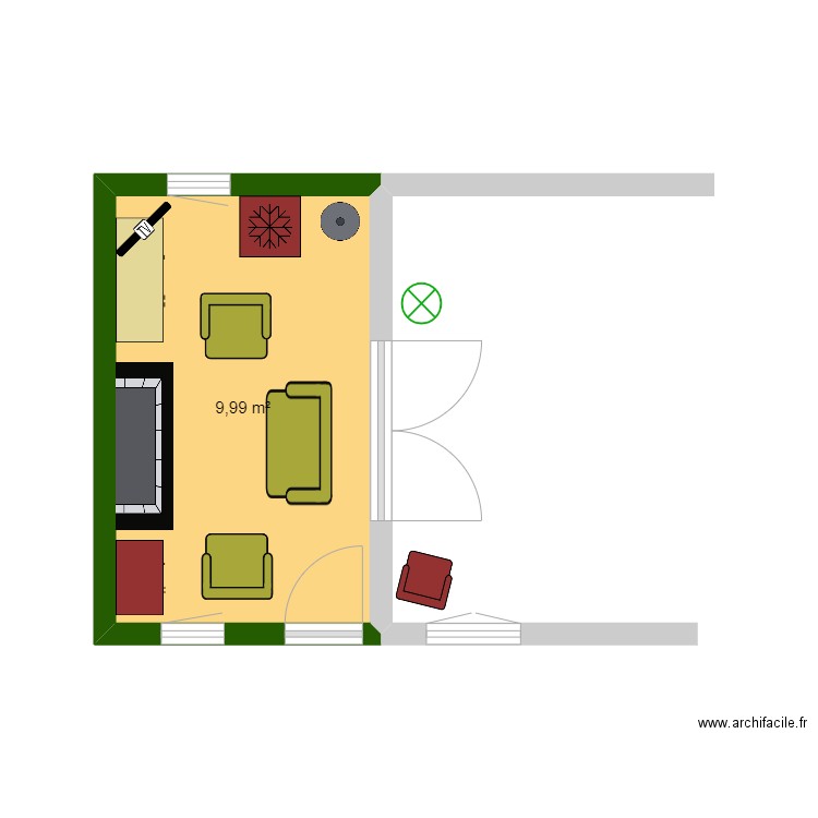 DISPOSITION MEUBLES CHEMINEE 3. Plan de 1 pièce et 10 m2