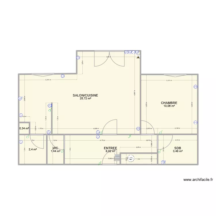 appart plan actuel. Plan de 7  et 51 m²