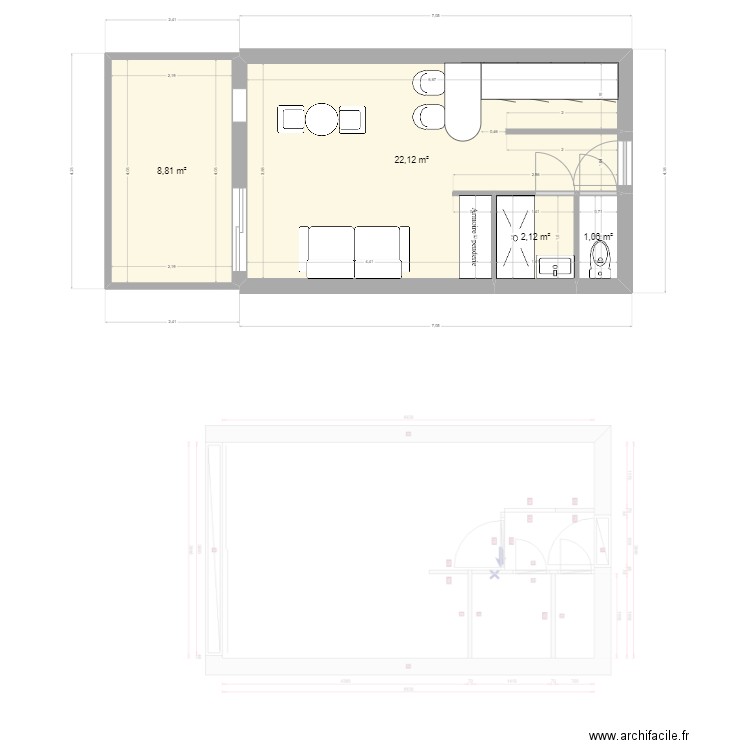 LGM24. Plan de 3 pièces et 25 m2