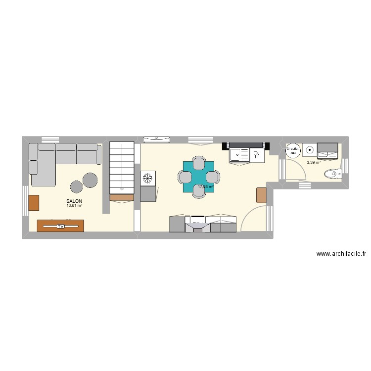 MAILLANE RDC TRAVAUX. Plan de 3 pièces et 35 m2