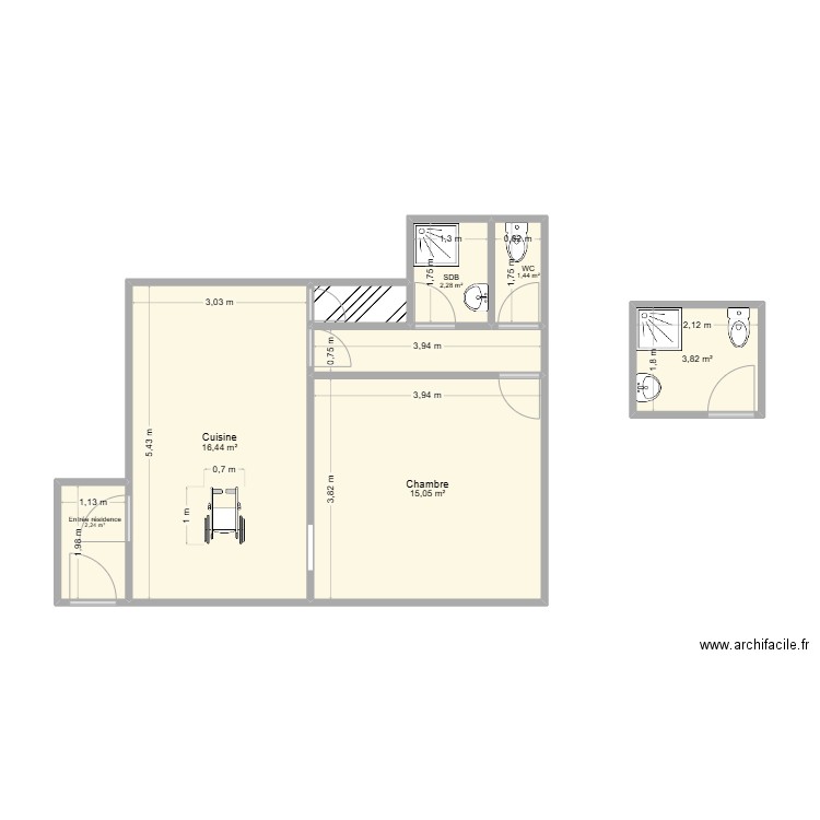 VAD H. Plan de 8 pièces et 45 m2