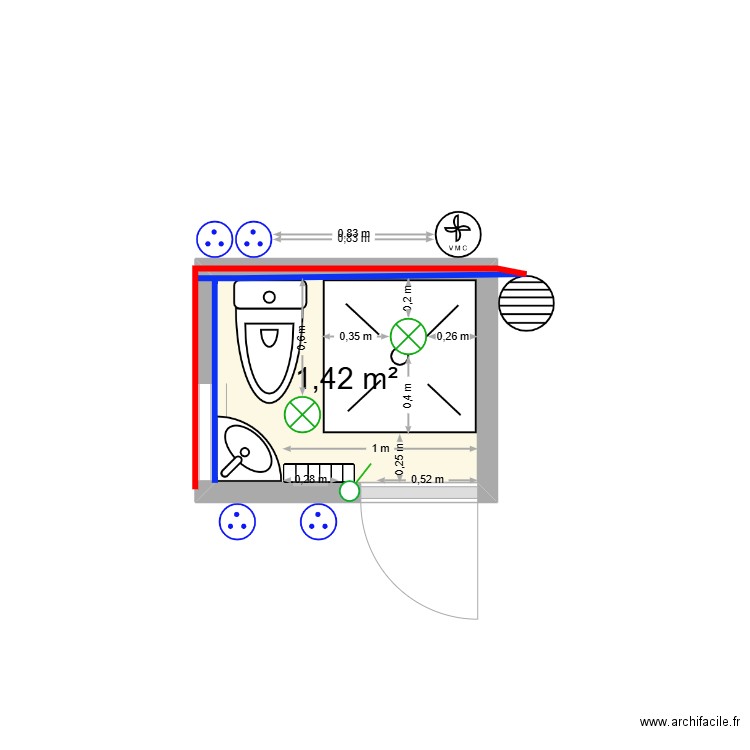 SALLE DEAU SS. Plan de 1 pièce et 1 m2
