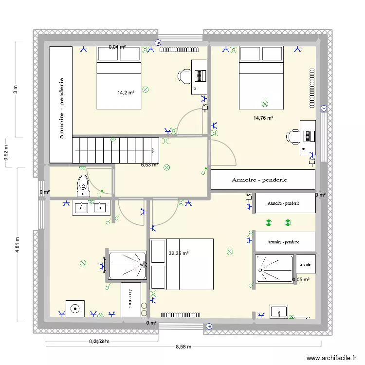 2e &eacute;tage d&eacute;finitif chauffage. Plan de 