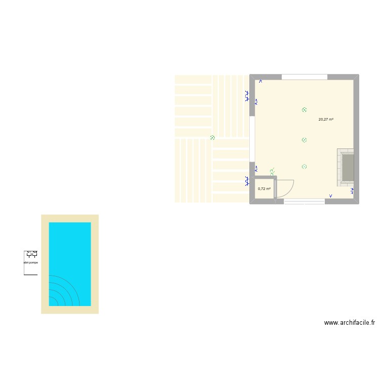 Electricité abri de jardin. Plan de 2 pièces et 21 m2