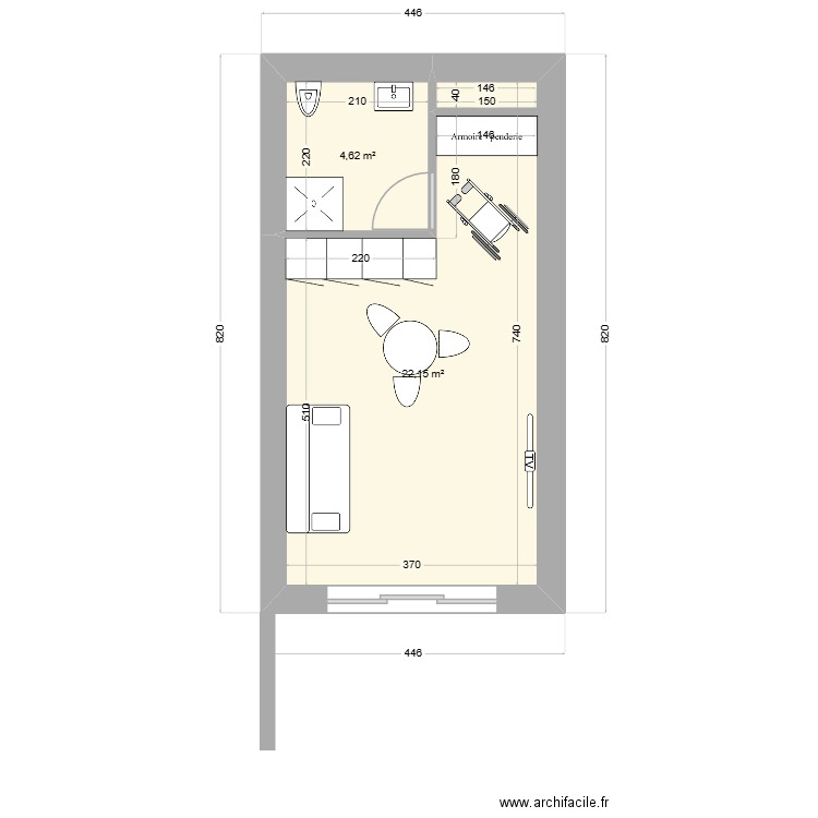 parentis. Plan de 2 pièces et 27 m2