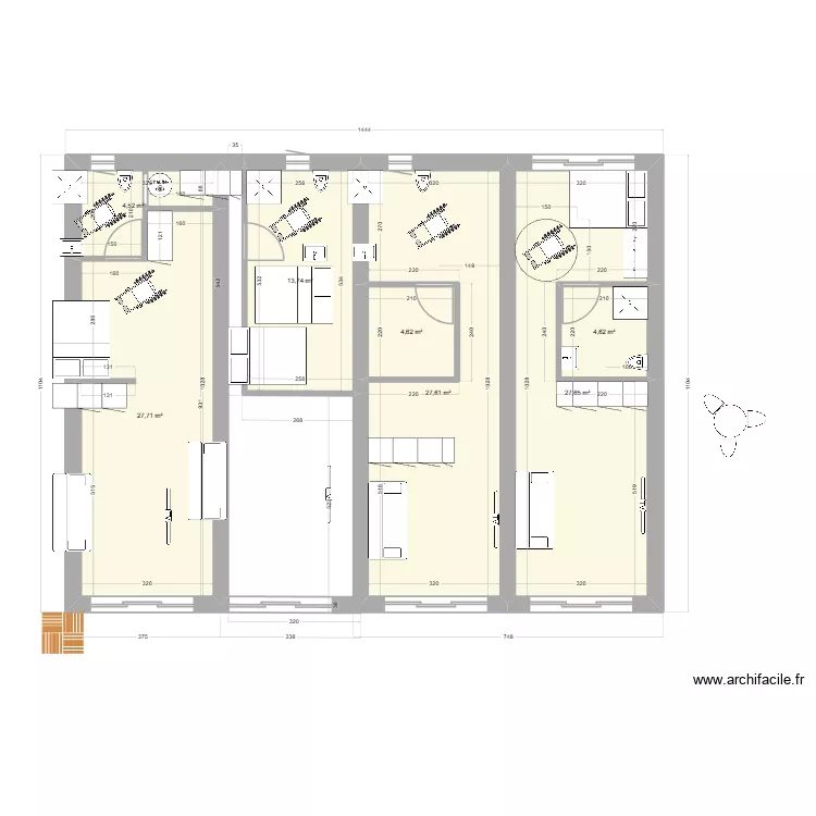 parentis. Plan de 7 pièces et 110 m²