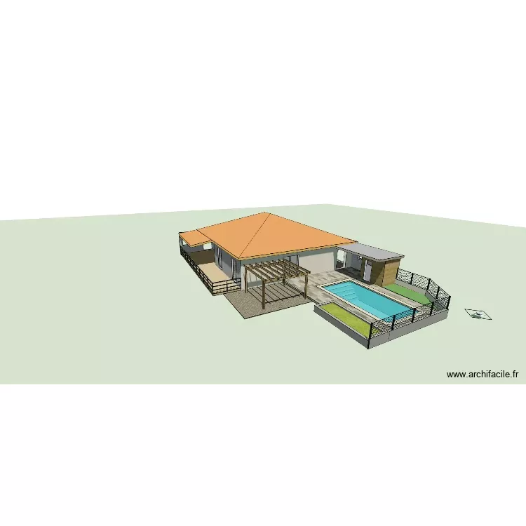 Piscine 3. Plan de 3 Pièces et 166 m²