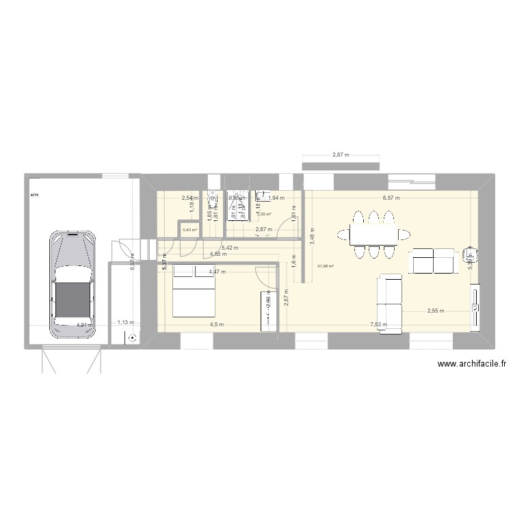 MAURON. Plan de 3 pièces et 63 m2