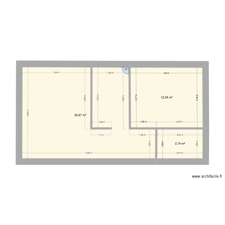 chalet. Plan de 3 pièces et 45 m2