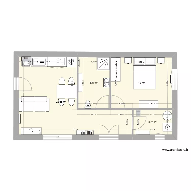 chalet. Plan de 4 pièces et 45 m²