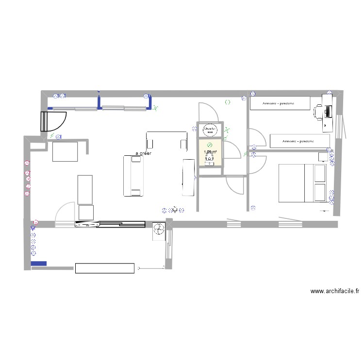 projet meublé. Plan de 1 pièce et 1 m2