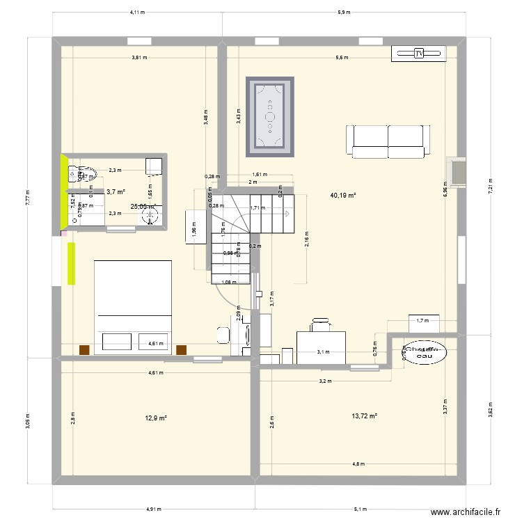 Etage maison avec élec. Plan de 5 pièces et 100 m2