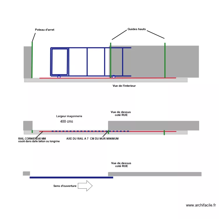 plan pose rail maçonneries 4 m coulissant à gauche avec portillon. Plan de plan pose rail maçonneries 4 m coulissant à gauche avec portillon. Plan de