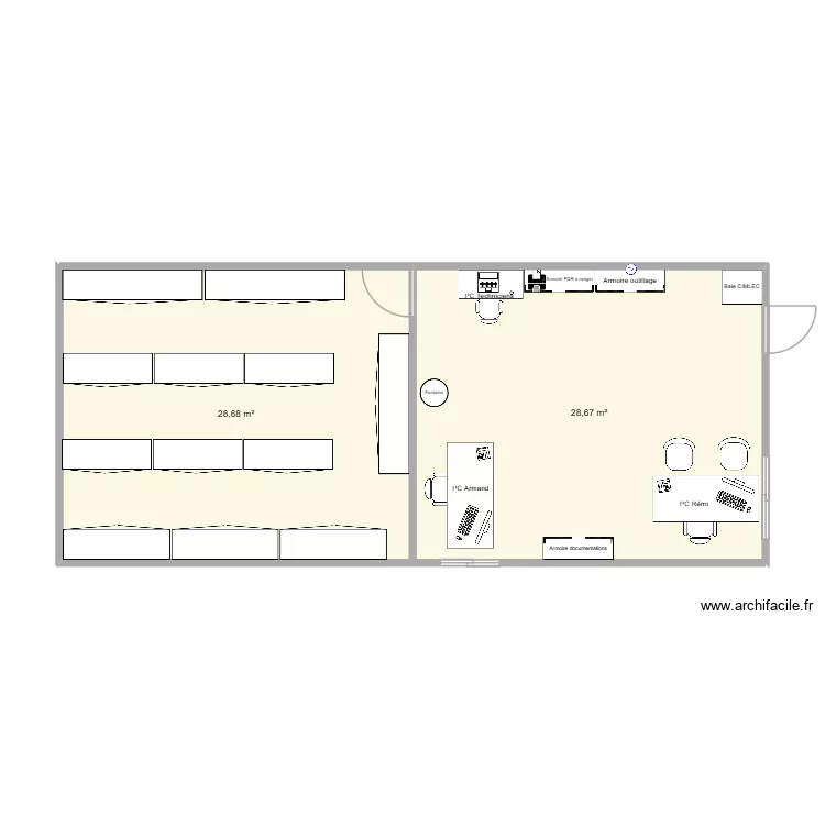 Plan bureau + magasin. Plan de 2  et 57 m²