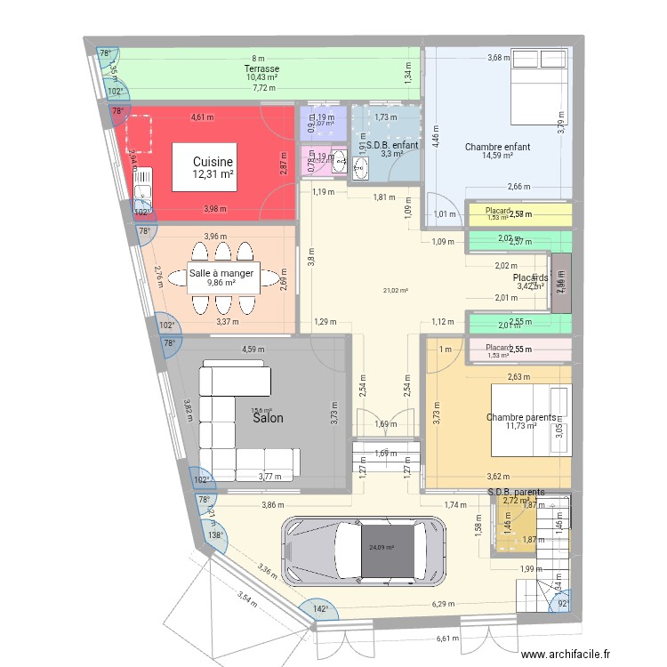 Najeh 3. Plan de 15 pièces et 134 m2